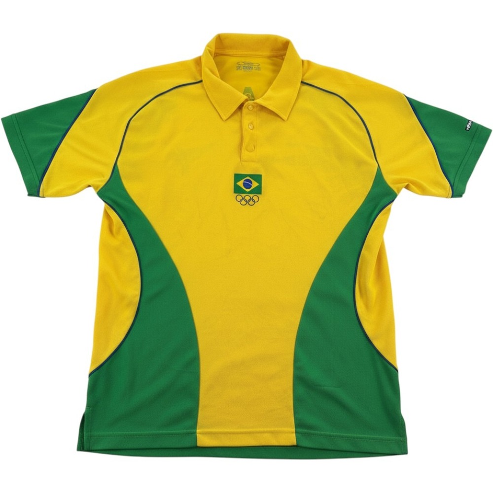 Olympikus Brazil Olympic Team Polo Shirt L Yellow Green Dry Action Soccer Jersey